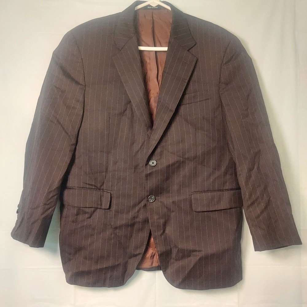 CHAPS - MEN'S BROWN PINSTRIPE WOVEN 100% WOOL BLAZER JACKET - SIZE 42S  READ!‎